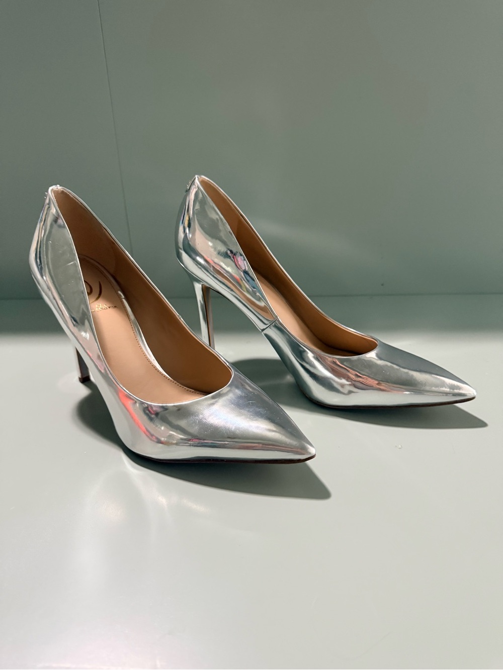 Sam Edelman Silver Metallic Pointed-Toe High Heels